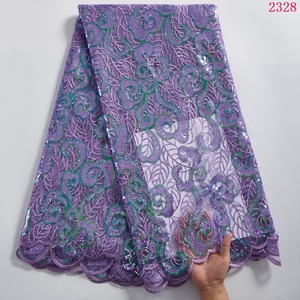 Tissu en dentelle de tulle français africain floral de première qualité avec sequins, tissu floral unique en maille pour robes, vêtements nigérians pour grandes occasions 2580 - Product Image 5