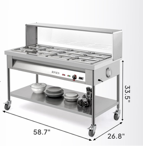 Mobilier de cuisine professionnel en acier inoxydable, bain-marie avec écran acrylique, étagère supérieure et inférieure, contrôle de la température et couvercle, HoReCa - Product Image 2
