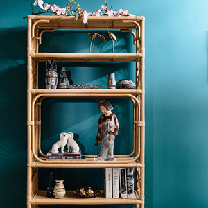 رف كتب منسوج من الراتان الطبيعي من الشمال متعدد الطبقات رف تخزين أثاث منزلي حديث متعدد الطبقات لخزائن غرفة المعيشة - Product Image 4