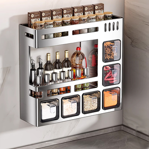 Estante de Almacenamiento de Cocina de Acero Inoxidable <span class=keywords><strong>para</strong></span> Montar en la Pared, Organizador de Condimentos, Sin Perforaciones, Soporte <span class=keywords><strong>para</strong></span> Utensilios y <span class=keywords><strong>Especias</strong></span> - Product Image 1