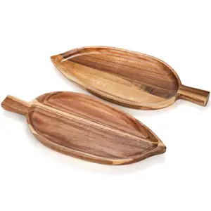 Acacia Wood Serving Platters Novelty Food Serving Trays Wood Leaf Plate For Entertaining Small Cheese Platter Board
