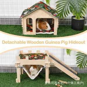 Wooden Guinea Pig Playhouse With <b>Slide</b> Hammock Climbing House For <b>Small</b> Pets Indoor Multifunctional Pet Furniture - Product Image 4