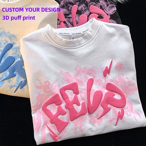 T-shirts pour hommes en coton lourd 280 g/m², de haute qualité, tricotés, avec <span class=keywords><strong>logo</strong></span> personnalisé, impression 3D en relief, surdimensionnés - Product Image 3