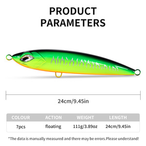 Leurre de pêche extra large 24cm 111g, leurre dur coulant pour poissons d'eau salée, appâts de fond pour la pêche en mer, leurre artificiel sans hameçon - Product Image 5