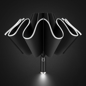 Multi Color Custom Logo Classic 3-Folding Fully-<b>Automatic</b> LED Light Safety Travel <b>Umbrella</b> for Business Gifts Outdoor Sun Rain - Product Image 1