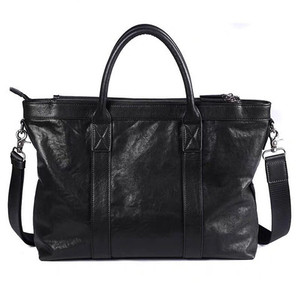 Laualsten Men's Top-grain Cowhide <b>Briefcase</b> Black Business Travel Shoulder Bag - Product Image 5