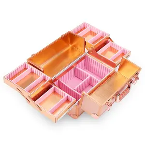 cepillo de forro Suppliers-Oro rosa belleza artistas de maquillaje de viaje caso cosmético organizador
