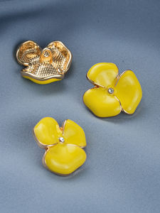 Bottoni in Metallo a Forma di Fiore di Camelia con Smalto Giallo Stile Retrò Francese Personalizzabili per Accessori d'Abbigliamento - Product Image 2