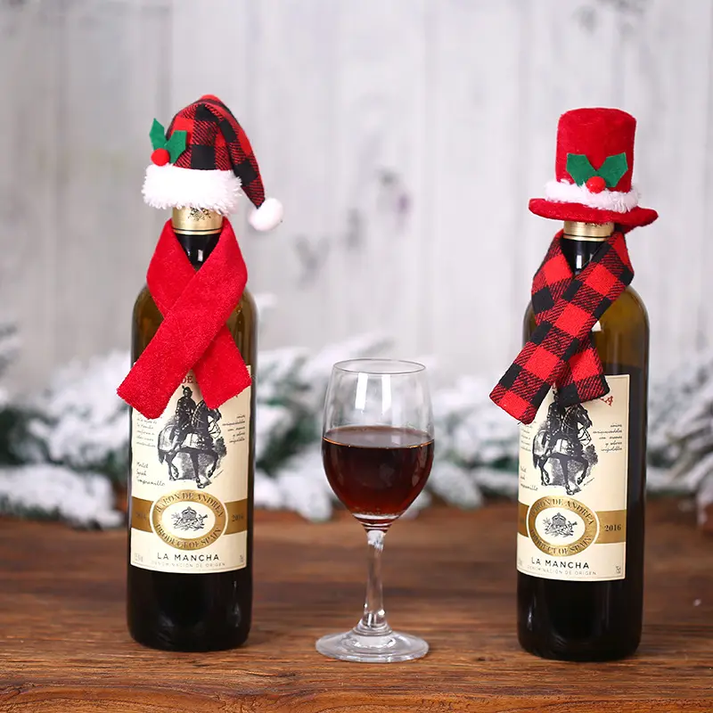 LIOOBO Botella 10pcs Multiuso Mini Sombrero Santa Vino de la Navidad Cubiertas Cap Franela Tela Linda vajilla Cubierta roja Decoración navideña 