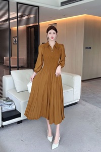 Custom Length Miyake plissettato <span class=keywords><strong>abiti</strong></span> da donna <span class=keywords><strong>su</strong></span> <span class=keywords><strong>misura</strong></span> con colletto con maniche a frange tinta unita ampio abito da ufficio casual - Product Image 3