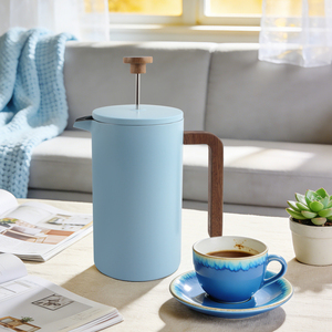 Cafetera Francesa de Acero Inoxidable Azul Claro Mate Personalizada con Mango de Madera, Prensa Francesa de Doble Pared Aislada - Product Image 2