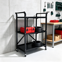 Chariot utilitaire pliable à 3 niveaux en fer, revêtement poudré, capacité 45 kg, chariot de rangement, organisateur pour cuisine et salle de bain