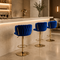 Tabouret de bar moderne rembourré en velours bleu, pivotant et réglable avec vérin à gaz, pour îlot de cuisine, bar à domicile et décoration