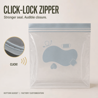 Sac alimentaire personnalisé sans BPA en PE avec soufflet de fond en matériau de qualité alimentaire et fermeture éclair Click-Lock