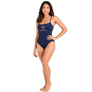 Custom Women One Piece Swimsuit Navy Blue Ruched Side Thin Strap Swimwear With Logo Option For <b>Pool</b> Beach Resort And Summer Use - Product Image 1