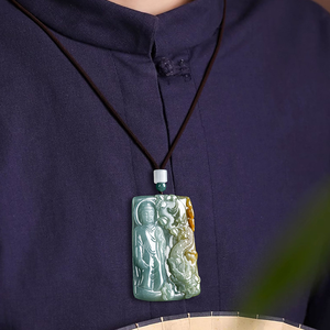 Pendentif Amitabha Bouddha en Jade de Qualité Naturelle A, Plaqué Or et Argent, Style Hiphop, Faux Jade Bleu Eau Jaune Dragon Divin, Haut de Gamme - Product Image 4