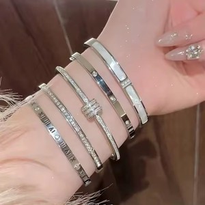 Women's Classic Anniversary Stainless Steel Bracelet Cross Border Multi Strategic Competitive B2B Price Laser <b>Engraving</b> Black - Product Image 4