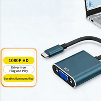Adaptador Tipo-C a VGA 1080P/4K HD Compatible con Computadoras, Reproductores de DVD, Sistemas de Cine en Casa, Tarjetas Gráficas, Monitores Curvos, Televisores Inteligentes de 100 Pulgadas
