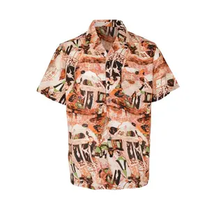قميص رجالي هاواي كاجوال ملون مطبوع بمسام تهوية من مصنع في الصين مع قطن كتان