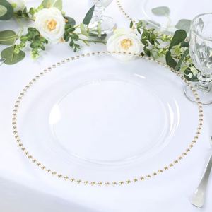 White Plastic Dinnerware with Gold Rim 10.5 Inch Heavy Duty Dinner <b>Plates</b> Clear Gold Beaded Trim Service <b>Plates</b> Wholesale - Product Image 5