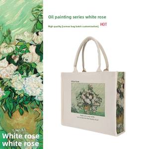 Bolsa de Mano Plegable Estilo <span class=keywords><strong>Van</strong></span> <span class=keywords><strong>Gogh</strong></span>, Diseño 2025, Gran Capacidad, 30x40cm, Lona con Rosas Blancas, Multiusos, para Compras - Product Image 1