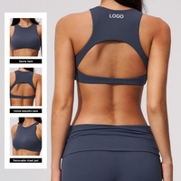 Soutien-gorge de sport FWX5529-1 brossé à col montant et élastique, avec bretelles halter et coussinets de poitrine, idéal pour le fitness, le cyclisme et les activités sportives.