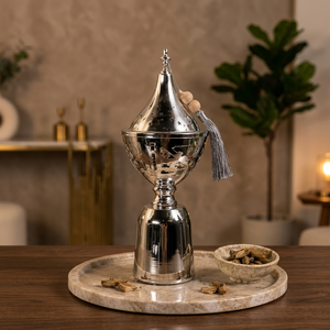 Brûleur d'encens marocain élégant en métal argenté avec couvercle, porte-bakhoor décoratif, parfum d'ambiance pour la maison, décoration de table - Product Image 2