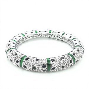 Men's 925 <b>Silver</b> Rhodium Plated Moissanite <b>Bangle</b> Round Brilliant Cut Pave Setting Geometric Luxury <b>Bracelet</b> - Product Image 4
