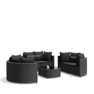 Conjunto de Sofás Modulares de Ratán PE Negro para Patio, Muebles de Jardín de Diseño Contemporáneo con Cojines Impermeables - Product Image 1
