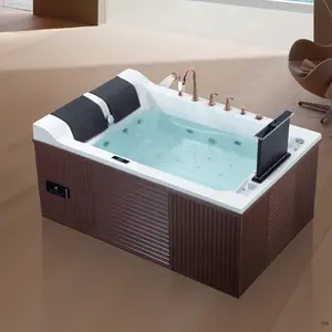 Bañera de hidromasaje de pie acrílico para 2 personas, bañera de masaje de calidad al aire libre, hecha en china con funciones, TV