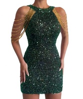 Robe de soirée moulante mi-longue à sequins et cristaux, col halter sans manches, sexy, taille mi-haute, collection Printemps-Été 2026 pour femme