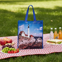 Sac fourre-tout écologique en sangle tissée en PP laminé avec poignées, imprimé en couleur personnalisé, réutilisable, promotionnel, pour la marque