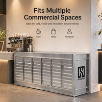 Armoire de rangement de style conteneur plaquée titane 220x70x75cm, buffet multi-portes pour cafés, commerces et espaces commerciaux
