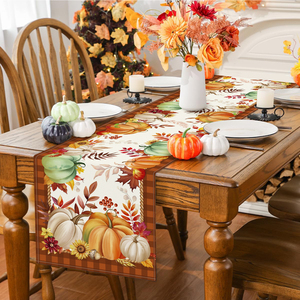Runner da Tavola Autunnale con Zucche Arancioni 13x72 Pollici 13x90 Pollici, Decorazione per Tavolo da <span class=keywords><strong>Cucina</strong></span> con Foglie d'Acero e Fiori per il Ringraziamento - Product Image 3