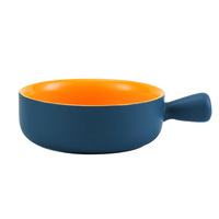 Bol de cuisson en céramique minimaliste nordique avec poignée contrastante, compatible four et micro-ondes, pour salade de fruits, pâtes, petit-déjeuner