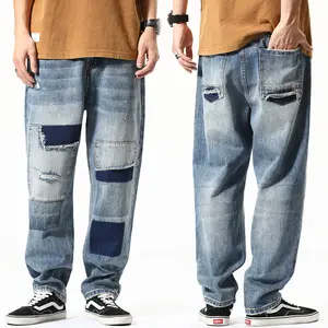 Pantaloni jeans da uomo all'ingrosso pantaloni in cotone cotone toppa in denim pantaloni da uomo rilassati in denim per abbigliamento da uomo