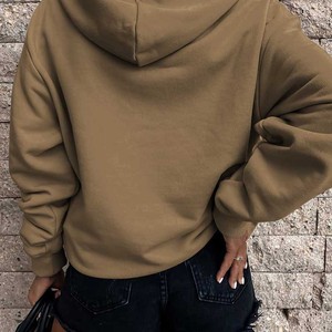 Felpe Casual da <span class=keywords><strong>donna</strong></span> con cappuccio <span class=keywords><strong>a</strong></span> <span class=keywords><strong>maniche</strong></span> lunghe in tinta unita e leggero <span class=keywords><strong>felpa</strong></span> larga con tasca senza cappuccio da <span class=keywords><strong>donna</strong></span> - Product Image 4