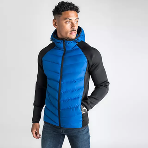 Men's Blue <b>Waterproof</b> Polyester Casual Washed Zipper Puffer <b>Jacket</b> with Hoodies Winter Wear <b>Plus</b> <b>Size</b> Knitted Processing - Product Image 2