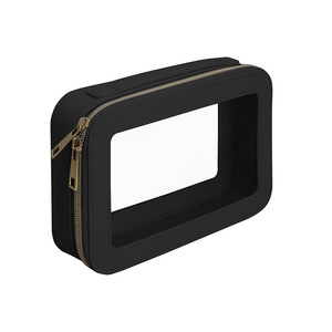 Phụ nữ Saffiano da hình chữ nhật mỹ phẩm túi zip xung quanh trang điểm Bộ dụng cụ tổ chức Trường hợp với có thể nhìn thấy rõ ràng PVC hoặc TPU cửa sổ - Product Image 1