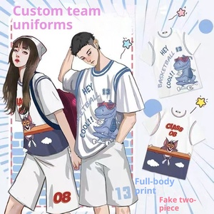 Dos piezas escote Halter patrón de dibujos animados impresión Digital clase uniforme grupo edificio manga corta Escuela Primaria secundaria - Product Image 2