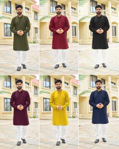 Conjunto de pijama Kurta para hombre de tela de rayón de alta calidad con bordado y lentejuelas, ambos bolsillos laterales para uso diario y festivo - Product Image 6