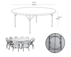 Mesa Redonda Plegable de Alto Rendimiento y Duradera de 6 pies (180 cm) para <span class=keywords><strong>10</strong></span> Personas, Ideal para Eventos Comerciales, Fiestas y Locales - Product Image 5