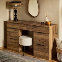 Coiffeuse de style minimaliste personnalisée avec miroir, design plat en mélamine, effet placage de chêne, 6 tiroirs, console de maquillage, table à langer