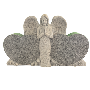 Lápida Clásica de Doble Corazón con Ángel Orando, Completamente Pulida Excepto la Estatua, Fabricada con Granito Gris Padang (G614) de Alta Calidad - Product Image 2