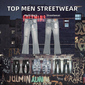 Vaqueros de mezclilla personalizados para hombre, de pierna recta con puño, de alta calidad, al por mayor, estilo clásico, moda urbana, estampado, lavado desgastado - Product Image 2