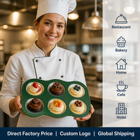 Cetakan Muffin Keramik Profesional 6 Cup, Loyang Cupcake Anti Lengket, Aman untuk Oven, Peralatan Panggang Food Grade untuk Restoran Grosir
