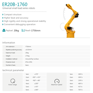 หุ่นยนต์อาร์ติเคเลต ESTUN 6 แกน รุ่น ER20B-1760 พร้อมมอเตอร์และ PLC สำหรับการตัดและเชื่อมโลหะที่ไม่เรียบ - Product Image 5