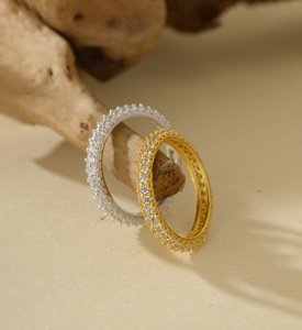 Moda Otoño e Invierno doble fila incrustaciones completas circón pareja anillos casado vida uso diario joyería fina - Product Image 1