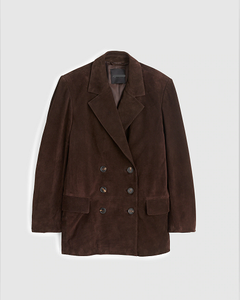 Blazer de Gamuza Cruzado Oversize para Mujer – Chaqueta de Cuero Marrón Oscuro Vintage, Prenda Exterior Elegante Casual y de Oficina para Otoño - Product Image 1