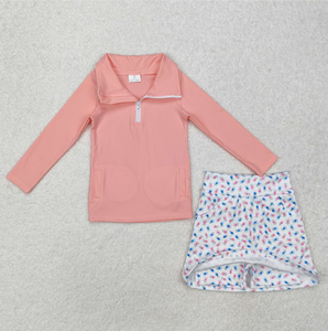 Sibling Baby Girls Zipper Pullovers Shirts Top Floral Skorts Yoga Sets - Product Image 2
